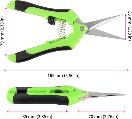 JEUIHAU 8 Pack 6.5 Inches Bud Trimming Scissors, Gardening Hand Pruning Shears with Straight Tip Stainless Steel Blades, Micro Tip Pruning Snips for Trimming Garden Herb Plant Flower, Green