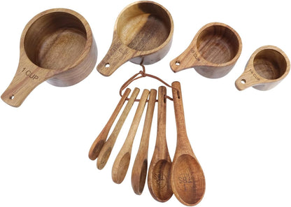 10pcs Wood Measuring Cups and Measuring Spoons Set Handcrafted Natural Wood Tablespoon Kitchen Utensils Wooden Measuring Cups and Spoons Set for Dry Ingredients Cooking Baking