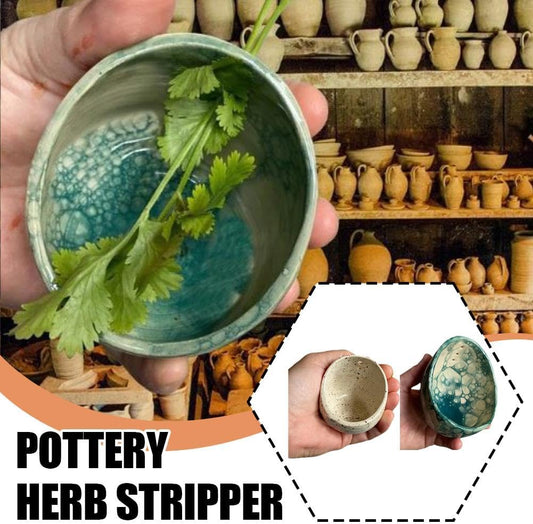 Pottery Herb Stripper Bowl, Ceramic Pottery Herb Stripper, Kitchen Utensils & Gadgets, Handmade Pottery Herb Stripper, Suitable for Peeling Off The Leafy Assembly of Cilantro