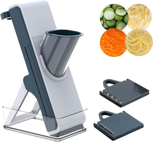 Eletronova Safe Mandoline Slicer for Kitchen, Vegetable Slicer for Kitchen，Kitchen Food Slicer, French Fry Cutter Julienne Dicer for Vegetables Grey (White & Green) (Blue)