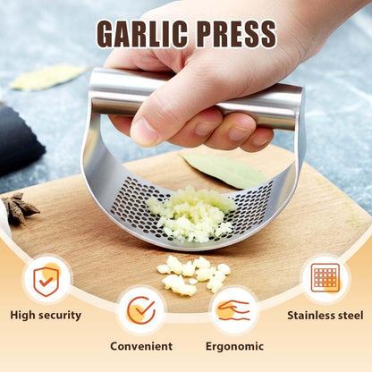 Stainless Steel Garlic Presser, Upgrade Garlic Press Rocker Heavy Duty Mincer Crusher, Garlic Chopper with Peeler And Cleaning Brush for Smash Garlic Kitchen Tools (No Corkscrew)