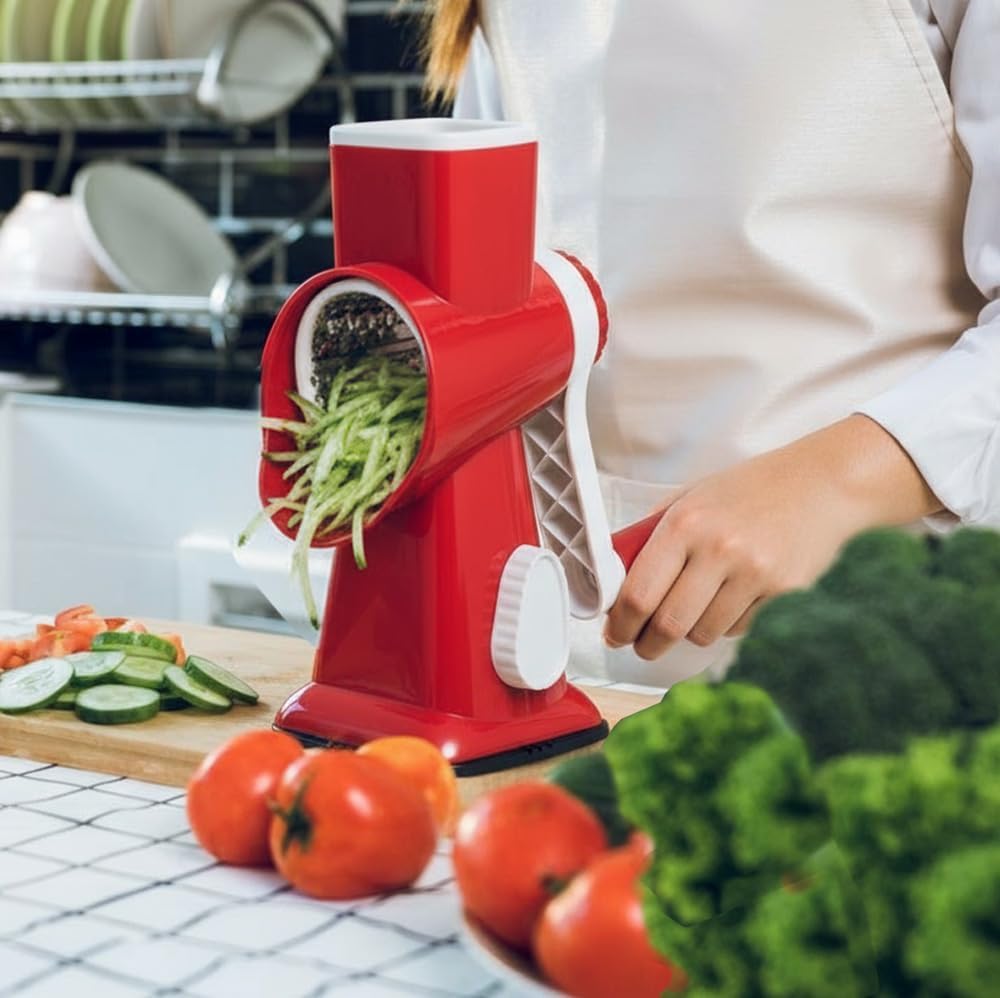 Cheese Grater with Handle, Multifunctional Manual Rotary Cheese Grater - Cheese Shredder Easily Chop Carrots, Potatoes, Vegetables and Fruits and Easy to Clean(red)