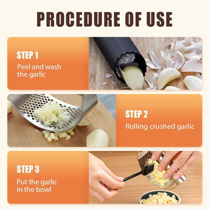 Stainless Steel Garlic Presser, Upgrade Garlic Press Rocker Heavy Duty Mincer Crusher, Garlic Chopper with Peeler And Cleaning Brush for Smash Garlic Kitchen Tools (No Corkscrew)