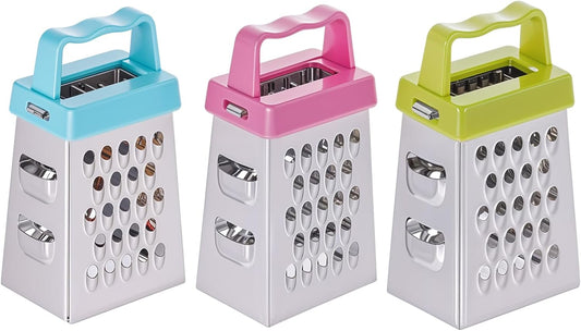 ElevateTech Mini Cheese Grater, 3 Pcs Stainless Steel Box Grater with Handle Professional Cheese Slicer Graters for Kitchen Slicer Cheeses Gingers Vegetable Dishwasher Safe (White)
