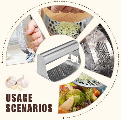 Stainless Steel Garlic Presser, Upgrade Garlic Press Rocker Heavy Duty Mincer Crusher, Garlic Chopper with Peeler And Cleaning Brush for Smash Garlic Kitchen Tools (No Corkscrew)