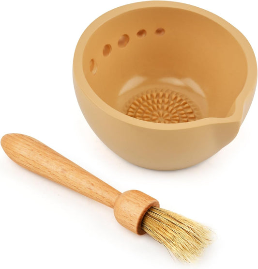 Pottery Herb Stripper Bowl with Multiple Size Holes - Kitchen Tool for Separating Herb Leaves from Stems & Root Removal(Size:4.7inch)
