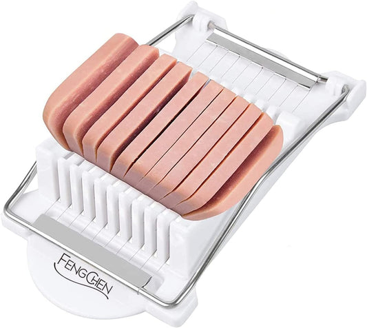 FENGCHEN Luncheon Meat Slicer, Spam Cutter with 10 Stainless Steel Wires, Slice Tool for Boiled Eggs, Banana, Avocado, White