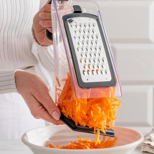 GINSU Plastic 3-in-1 Ergonomic Grater – 5x4x8in Multifunctional Cheese, Vegetable & Fruit Grater with Non-Slip Base and Comfortable Handle for Easy Kitchen Prep