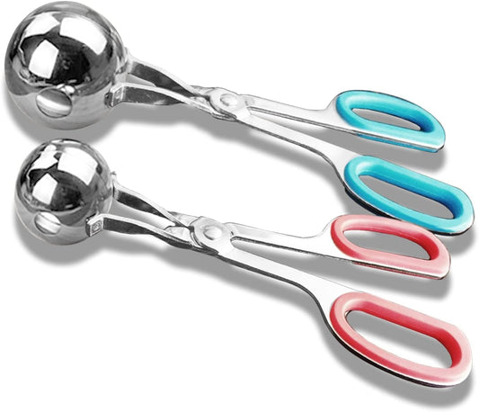 Meat Baller Tongs, 2-Pack Stainless Steel Meatball Maker with Detachable Anti-Slip Handles – Non-Stick Food Scoop for Meatballs, Cake Pops, Cookie Dough, Ice Cream, and BBQ (1.38" & 1.78")