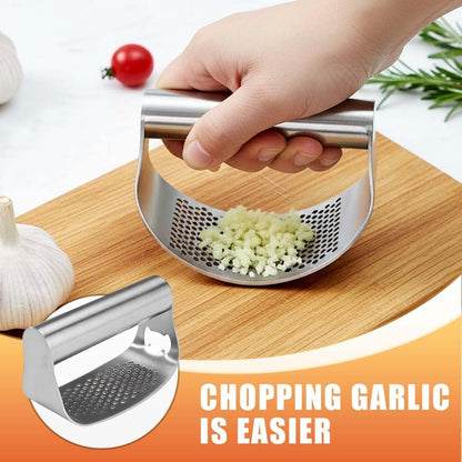 Stainless Steel Garlic Presser, Upgrade Garlic Press Rocker Heavy Duty Mincer Crusher, Garlic Chopper with Peeler And Cleaning Brush for Smash Garlic Kitchen Tools (No Corkscrew)