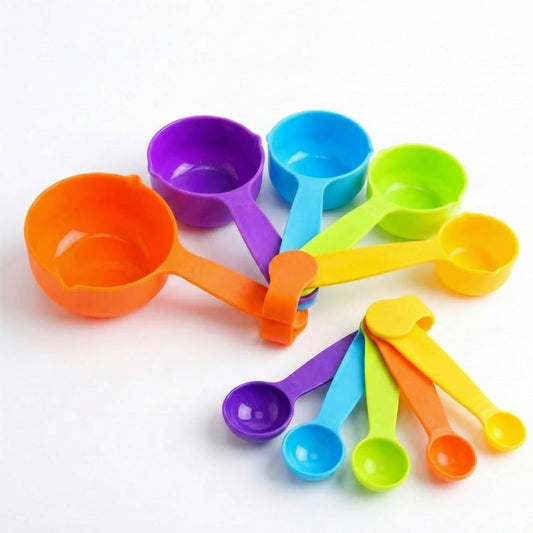 10-Piece Colorful Measuring Cups and Spoons Set, Rainbow Color-Coded Baking Tools, Stackable Measuring Set for Dry and Liquid Ingredients, Dishwasher Safe, Multi-Color