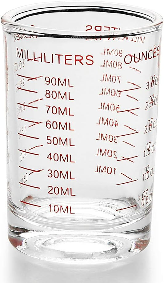 1 PACK Measuring Cup Shot Glass 3 Ounce/90ML Liquid Heavy Glass Red Scale