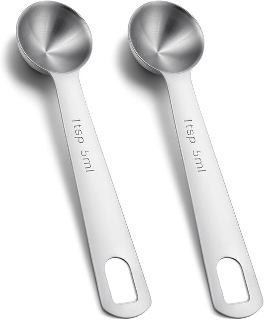 1 Teaspoon Measuring Spoon, 2Pcs Teaspoon Measuring Spoon, Short Handle Stainless Steel Kitchen Tools for Precise Cooking Baking Spices, Easy Pouring Rust Resistant (5ml, Silver)