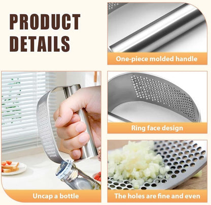 Stainless Steel Garlic Presser, Upgrade Garlic Press Rocker Heavy Duty Mincer Crusher, Garlic Chopper with Peeler And Cleaning Brush for Smash Garlic Kitchen Tools (No Corkscrew)