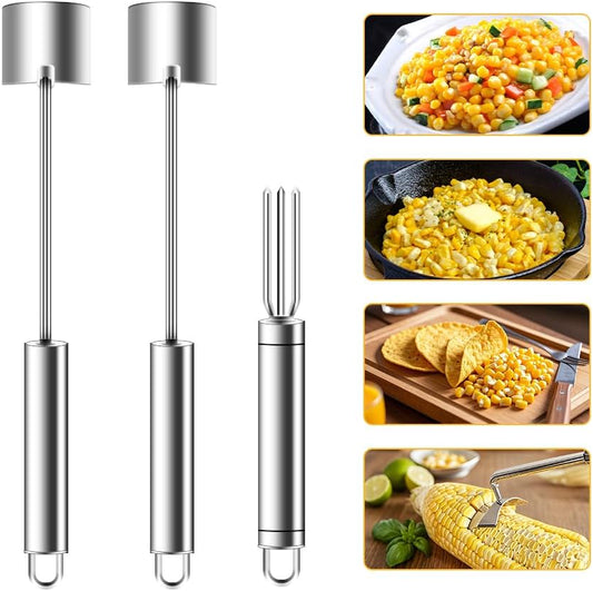 2Pcs Corn Peeler for Corn on the Cob, Long Handle Remover Corn Peelers with Corn Holder, Stainless Steel Corn Stripper Quickly Shucking Easy Clean Corn Scraper Tool for Kitchen Dining