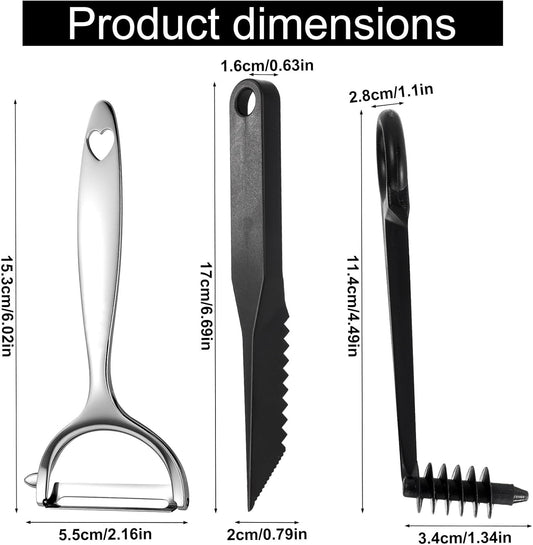 3pcs Vegetable Spiral Cutter with V-Cutter & Peeler Set, Manual ABS Plastic Spiralizer Slicer & Zinc Alloy Peeler Practical Kitchen Knife Tool for Potatoes Carrots Cucumbers Fruits