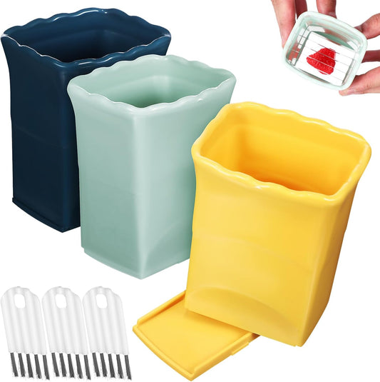 Abaodam Fruit Slicer Cup Set with Lid and Cleaning Brush - 3 Pcs Multifunctional Strawberry Cutter Egg Slicer and Small Fruit Cutter for Kitchen Use