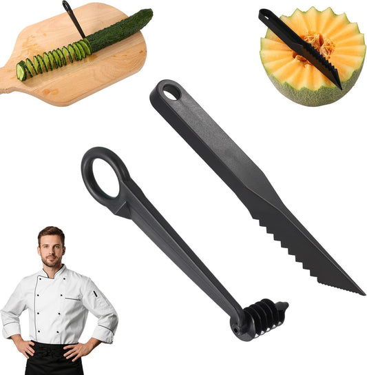 Kitchen Spiral and V-Shaped Cutter Set, Manual Spiral Vegetable Slicer V-Shaped Knife for Potato Cucumber Veggies Carrot Veg Spiralizer Kitchen Tool for Food Decoration & Fruit Garnishing