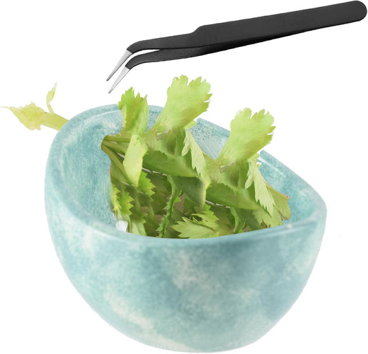 Pottery Herb Stripper Bowl,Handmade Imitation Ceramic Kitchen Tool with Tweezers Handmade Herbs Stripper Tool for Dishwasher and Microwave