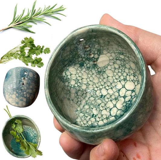 Pottery Herb Stripper Bowl, Herb Stripper Bowl Ceramic (Blue)