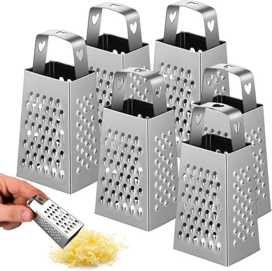 Garneck 6pcs Mini Cheese Grater Set Stainless Steel Four Sided Box Grater: Small Kitchen Shredder for Garlic Ginger Vegetables Handheld Tool for Home Cooks Camping Lunch