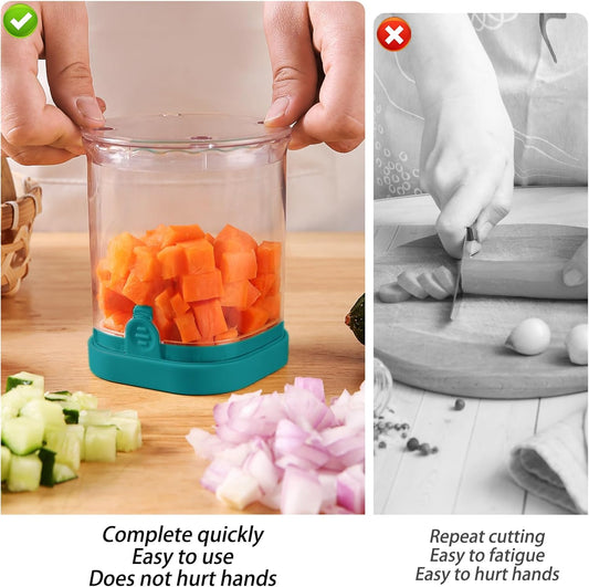 Fruit Chopper Cup - Fruit dicer - Vegetable Chopper - Fruit and Vegetable Speed Chopper with Push Plate - Detachable Fruit Cutter - Kitchen Gadgets - Home Essentials (Dark Blue)