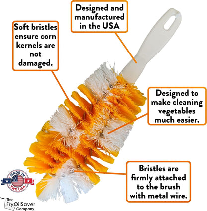 Corn De-Silker Brush | Bristled Veggetable Scrubber for Brushing Carrots, Potatoes | Durable & Firm Corn Scrubber, Corn Silk Hair Remover, Food Brush by FryOilSaver Co. B239C