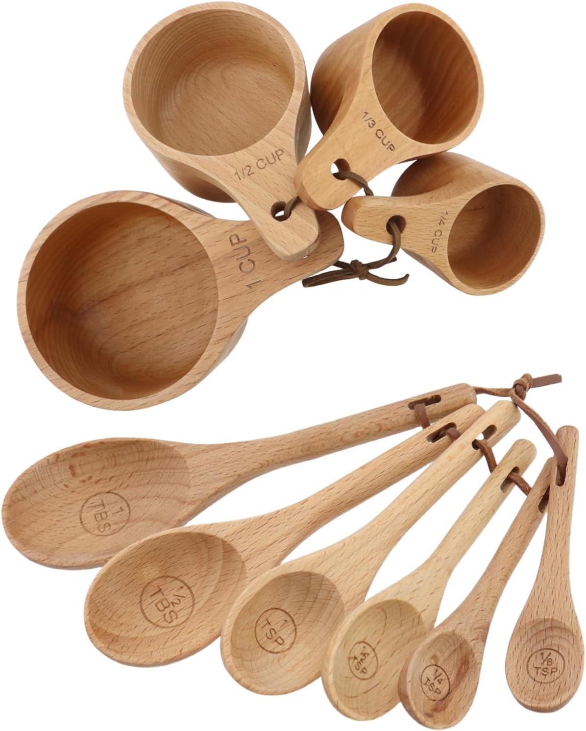 10pcs Wood Measuring Cups and Measuring Spoons Set Handcrafted Natural Wood Tablespoon Kitchen Utensils Wooden Measuring Cups and Spoons Set for Dry Ingredients Cooking Baking