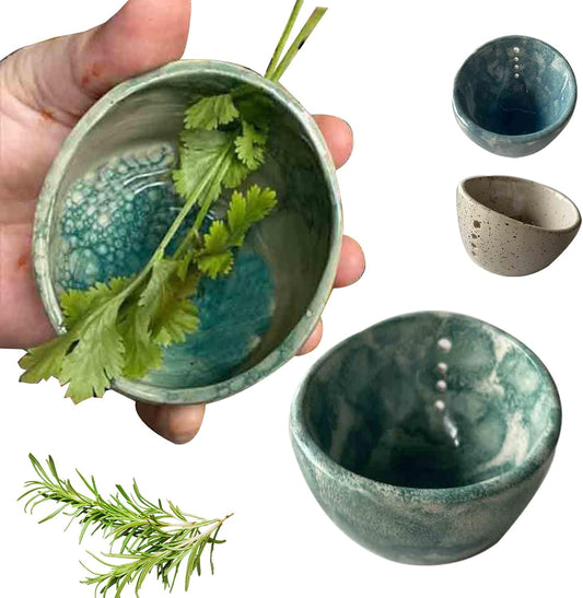 Pottery Herb Stripper Bowl, Handmade Ceramic Herb Stripper Tool with 4-Hole Design, Herb Roller for Quick Leaf Removal, Suitable for Peeling Off The Leafy