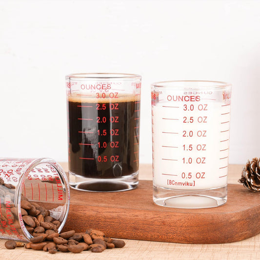 1 PACK Measuring Cup Shot Glass 3 Ounce/90ML Liquid Heavy Glass Red Scale