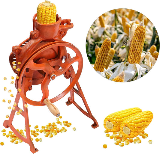 Corn Sheller Hand Crank, 2-In-1 Heavy Duty Shelling Machine, Manual Quick Corn Cob Stripper Tool For Small Farm And Household Usage. (Orange)