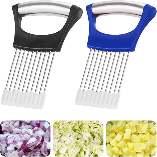 2PCs Stainless Steel Onion Slicer Holder, Onion Cutter Holder for Slicing of Onions,Tomatoes,Avocados,Eggs and Other Vegetables,KItchen Utensils (Orange & Black)