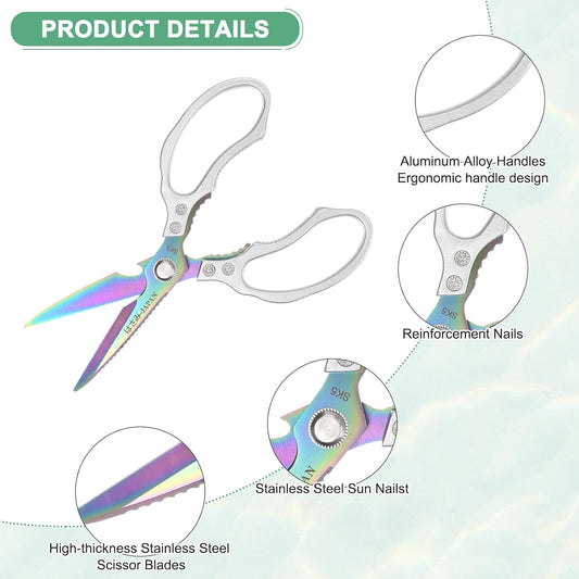 M METERXITY Kitchen Scissors, 9" Multi-Purpose Stainless Steel Heavy Kitchen Shears for Food/Poultry/Pizza/Herb, Lotus Handle Shape Cooking Scissors Dishwasher Safe [Silver Tone]