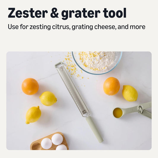 Amazon Basics Zester and Grater Tool, Soft Grip Handle, Dishwasher-Safe, Linen Gray