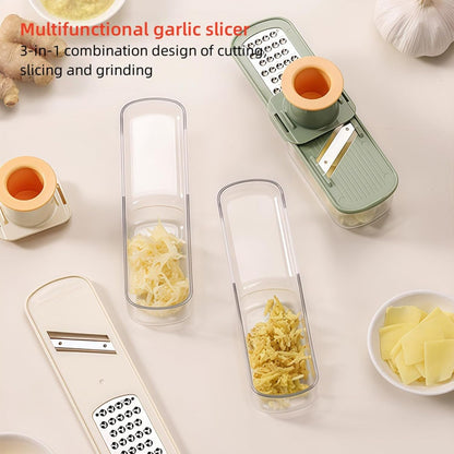 ANIS·KEAAR 1PCS 3-in-1 Multifunctional Garlic Grinder– Stainless Steel Slicer/Shredder/Grinder with Hand Guard, Transparent Container & Blade Storage,Safe Food Slicer, Easy to Use & Clean