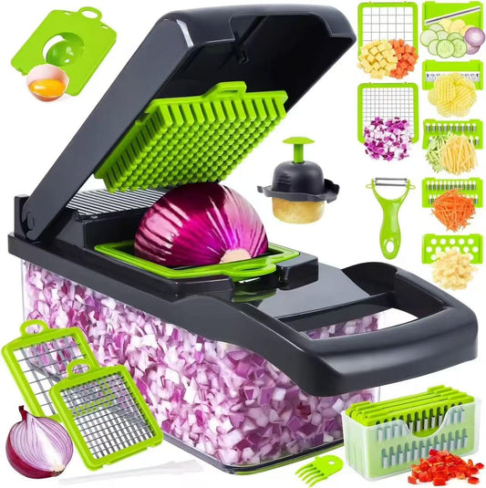 16-in-1 Vegetable Chopper & Slicer - Multifunctional Kitchen Food Cutter for Onion, Salad, Fruit with Adjustable Dicer and Storage Container，Kitchen Gadgets and Essentials.