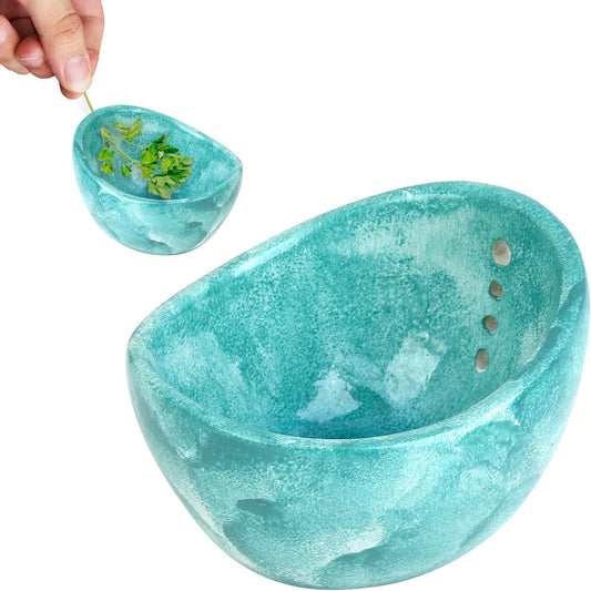 Pottery Herb Stripper Ceramic Bowl, Multiple Hole Sizes for Easy Leaf and Stem Separation, Durable and Dishwasher Safe Herb Stripping Tool for Kitchen Cooking (Green)