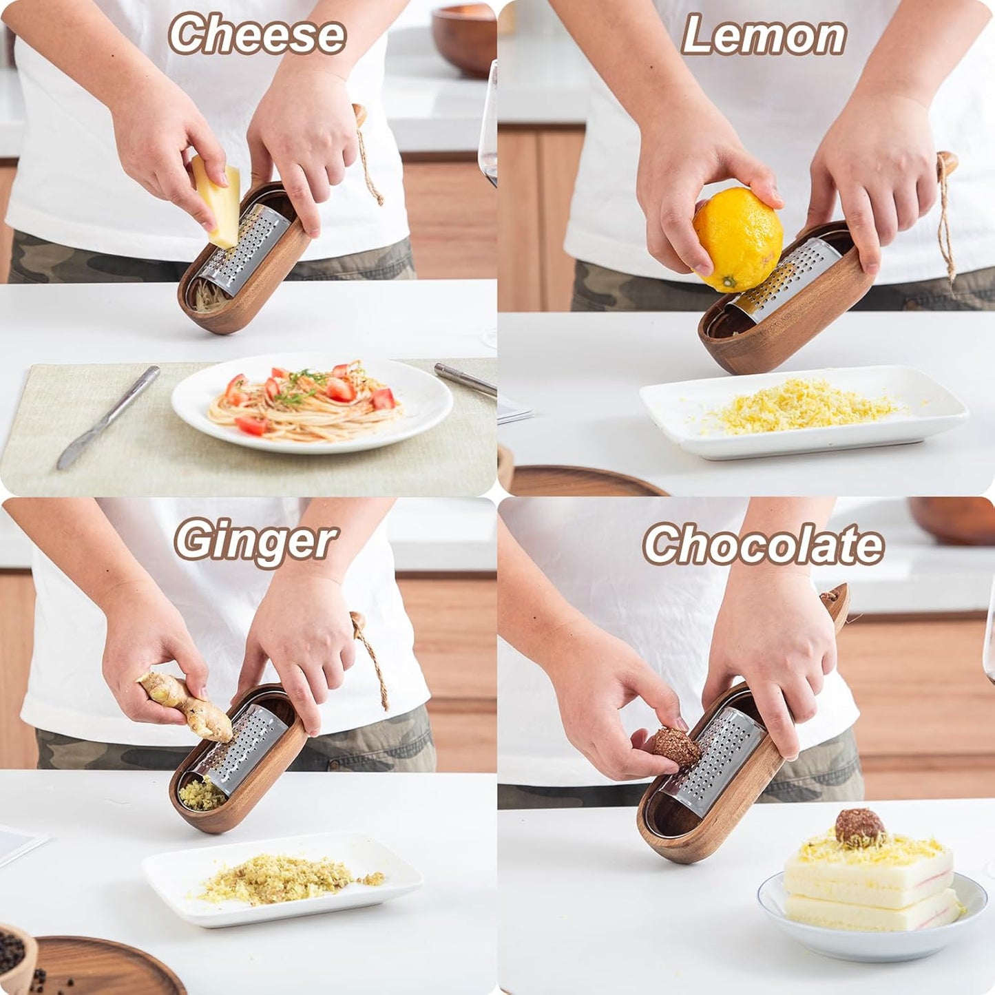Wooden Cheese Grater with Handles - Kitchen Grater Wooden Shredder, Citrus Zester, Perfect for Hand Held Cheese Grater, Lemon and Chocolate, Cheese Tool