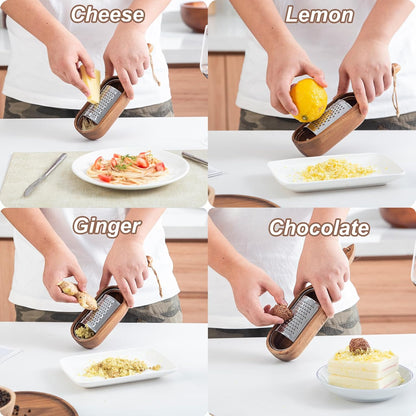 Wooden Cheese Grater with Handles - Kitchen Grater Wooden Shredder, Citrus Zester, Perfect for Hand Held Cheese Grater, Lemon and Chocolate, Cheese Tool