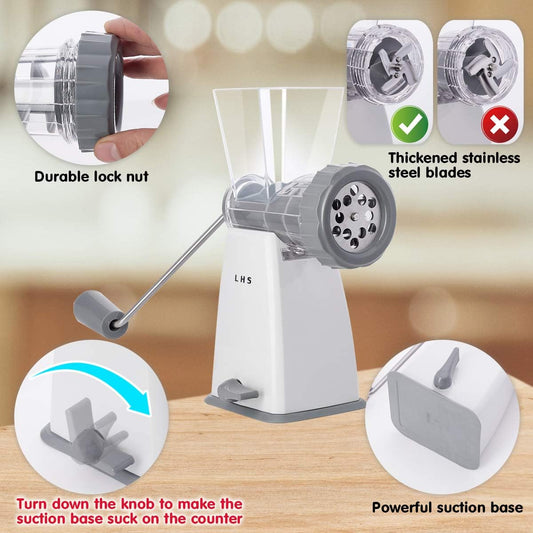 LHS Manual Meat Grinder with Stainless Steel Blades Heavy Duty Powerful Suction Base for Home Use Fast and Effortless for All Meats-White
