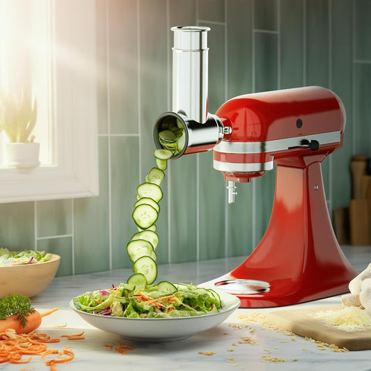 Stainless Steel Slicer Shredder Attachment for KitchenAid Stand Mixer, Includes Cheese Grater,Grinding Powder,Vegetable Slicer Shredder for KitchenAid cheese grater attachments with 4 Blades by HOZODO