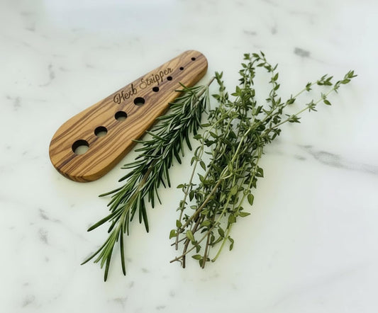 Handmade Olive Wood Herb Stripper, Natural Wood Kitchen Tool for Fresh Herbs