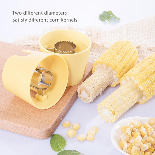 2 Pcs Corn Peeler - Corn Stripper for Corn on the Cob, Corn Cutter with Safety Handle [Lemon Yellow- 2 Different Sizes]