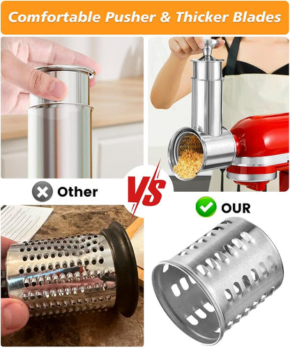 FavorKit Stainless Steel Salad Maker Attachment for KitchenAid Mixers, Large Slicer Shredder & Cheese Grater Accessories with 4 Blades,Dishwasher Safe