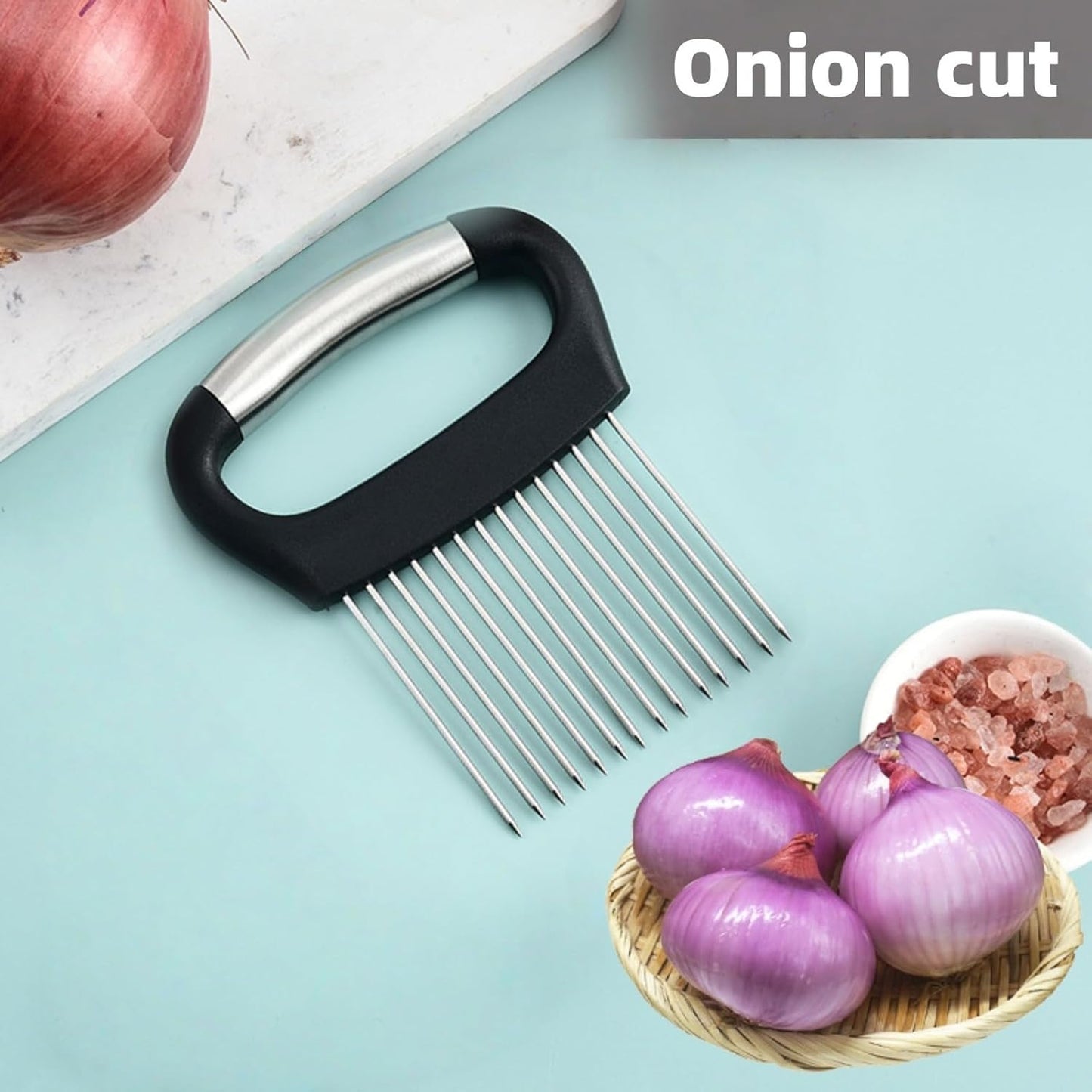 Large Onion Holder for Slicing, Extra-Large Onion Cutter Chopper, Stainless Steel Veg Slicer for Potatoes/Lemons,Eggs,Food Slicer Assistant Tool for Fruit and Meat