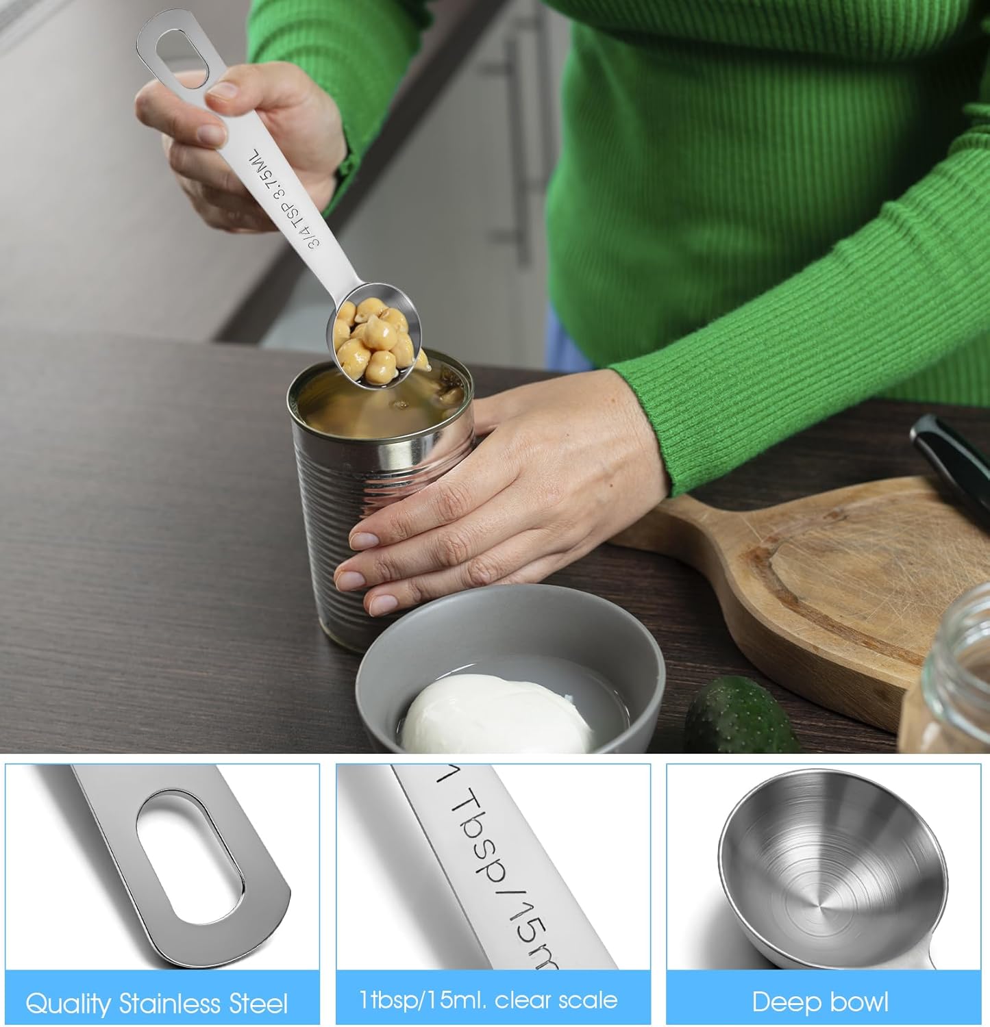 1 Tablespoon Measuring Spoon, 3PCS Stainless Steel Single Measuring Spoon, 3 Tsp/1 Tbsp Marked, Durable Rust Resistant Metal for Cooking Baking Coffee Sugar (Silver, 15 Ml)