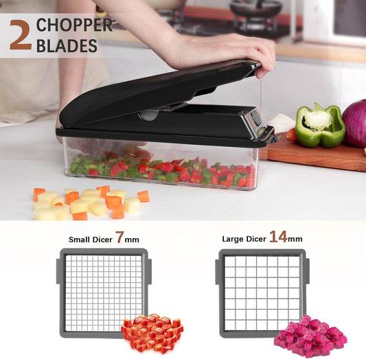 LHS Professional Multifunctional Vegetable Chopper Pro Food Chopper with Food Storage Containers, Mandoline Slicer Onion Dicer Fruit Cutter, Kitchen Gadgets and Home Essentials(7 in 1, Black)