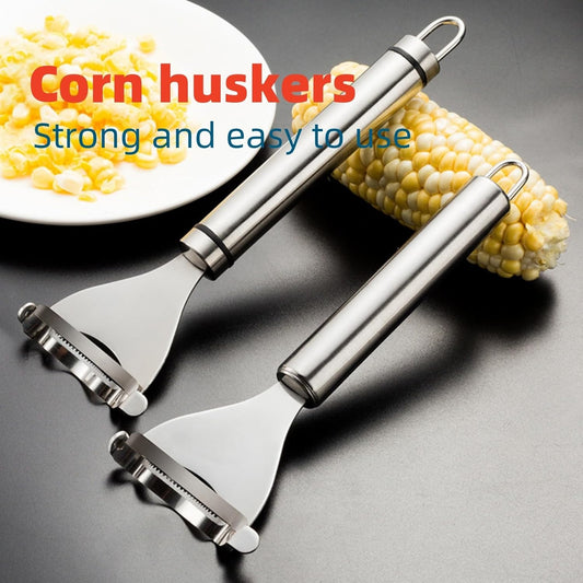 2 Packs Stainless Steel Corn Peeler & Cob Stripper Tool | Multifunctional Kitchen Gadget for Corn on The Cob, Thresher & Kernel Removal in Seconds