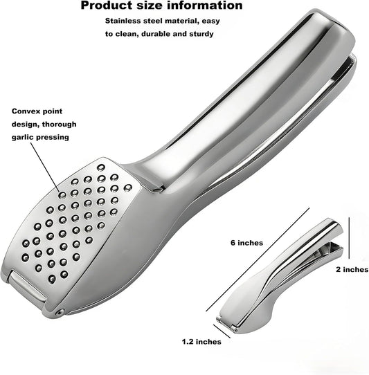 Heavy Duty Garlic Press and Mincer Set with Garlic Peeler, Rust Proof Dishwasher Safe Kitchen Tool - Easy Squeeze Ginger Crusher, Ergonomic Handle for Garlic and Nuts