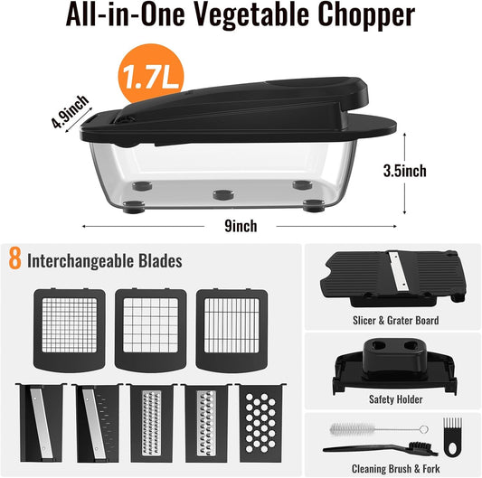 12 Blade All-in-1 Vegetable Chopper Mandoline Slicer with Container, Spiralizer with Containers, Food Chopper, Onion Chopper, Veggie Cutter for Salad, Kitchen Gadgets Accessories Essentials, White
